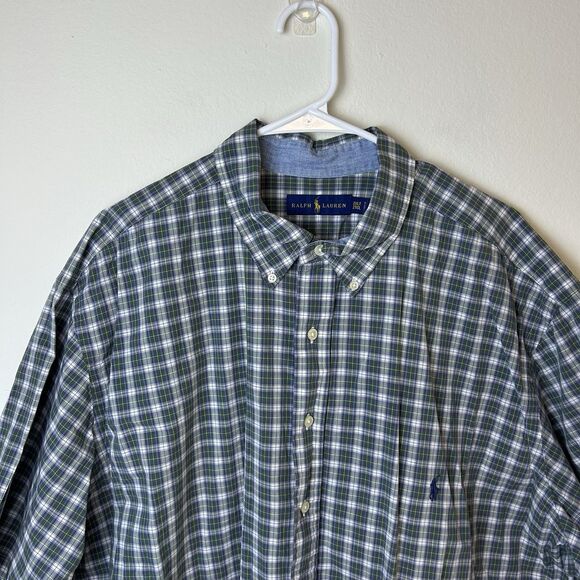 Ralph Lauren Shirt Mens 2XLT Plaid Button Down Short Sleeve Blue Pony Casual - Picture 2 of 13
